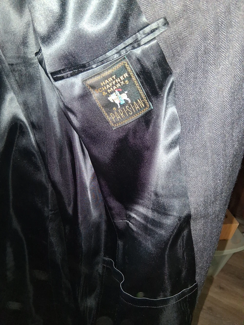 Vintage Hart Schaffner Marx Men's Black Pinstripe Overcoat Long Size XL